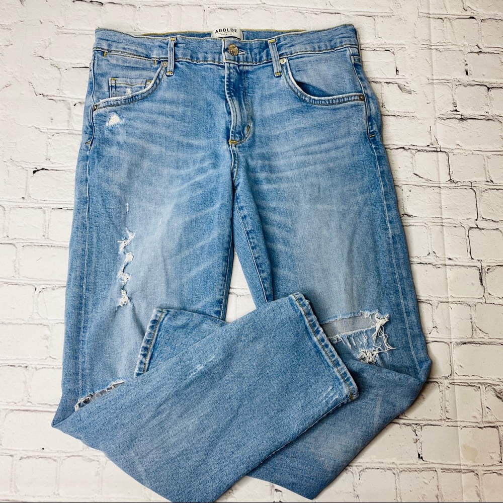 AGOLDE Isabel Ankle Slim Boyfriend Jeans Distress